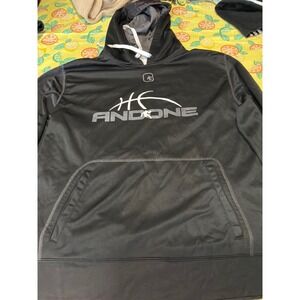 AND1 Hoodie Mens L Black Pullover Basketball Graphic Sweatshirt
